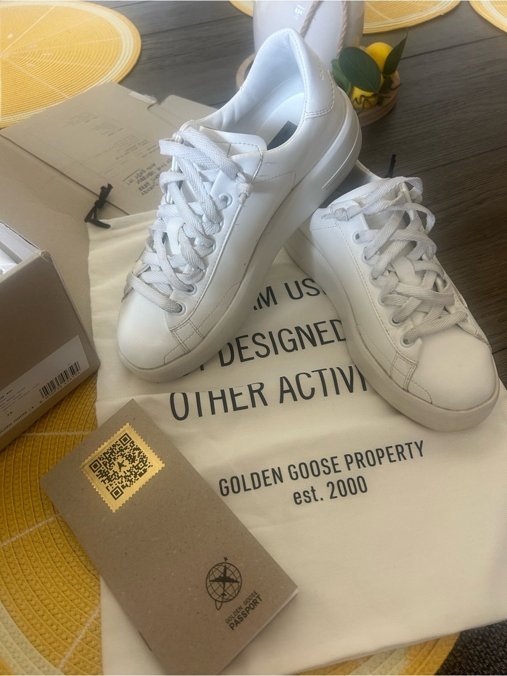 Golden Goose White Leather Low-Top Sneakers with White Laces
